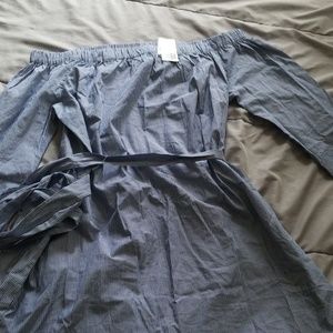 Striped off the shoulder dress with belt